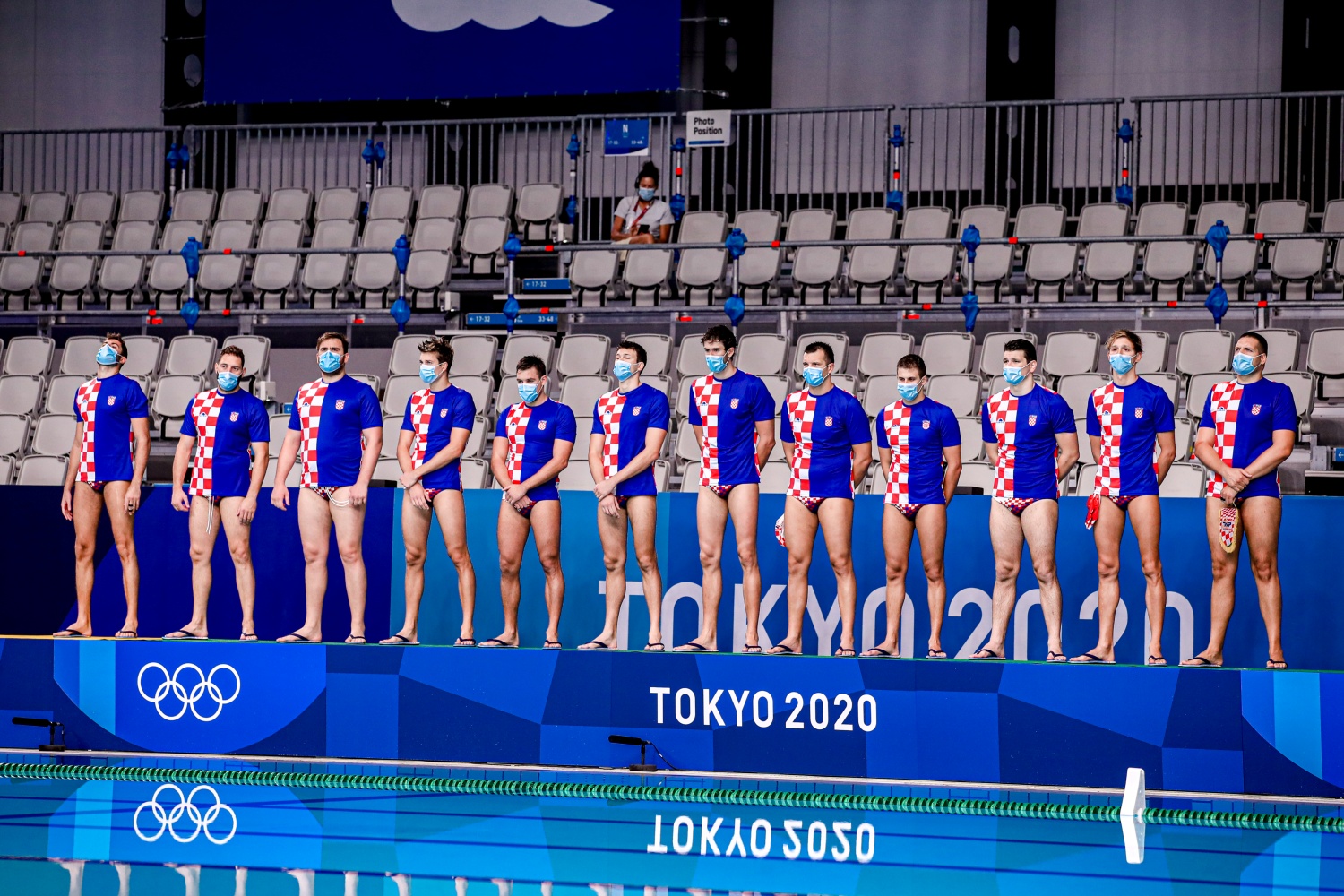 TOKYO, JAPAN - JULY 25: Team Croatia during the Tokyo 2020 Olympic Waterpolo Tournament Men match between Team Croatia and Team Kazakhstan at Tatsumi Waterpolo Centre on July 25, 2021 in Tokyo, Japan (Photo by Marcel ter Bals/Orange Pictures)