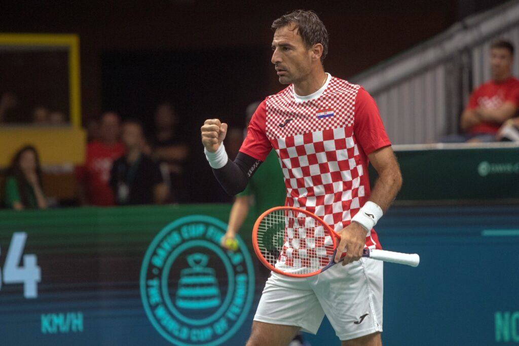 Split 13.9. 2023.- Mate Pavić i Ivan Dodig igraju protiv Austin Krajiceka i Rajeev Rama u trećem meču skupine D Davis Cupa između Hrvatske i SAD -a.